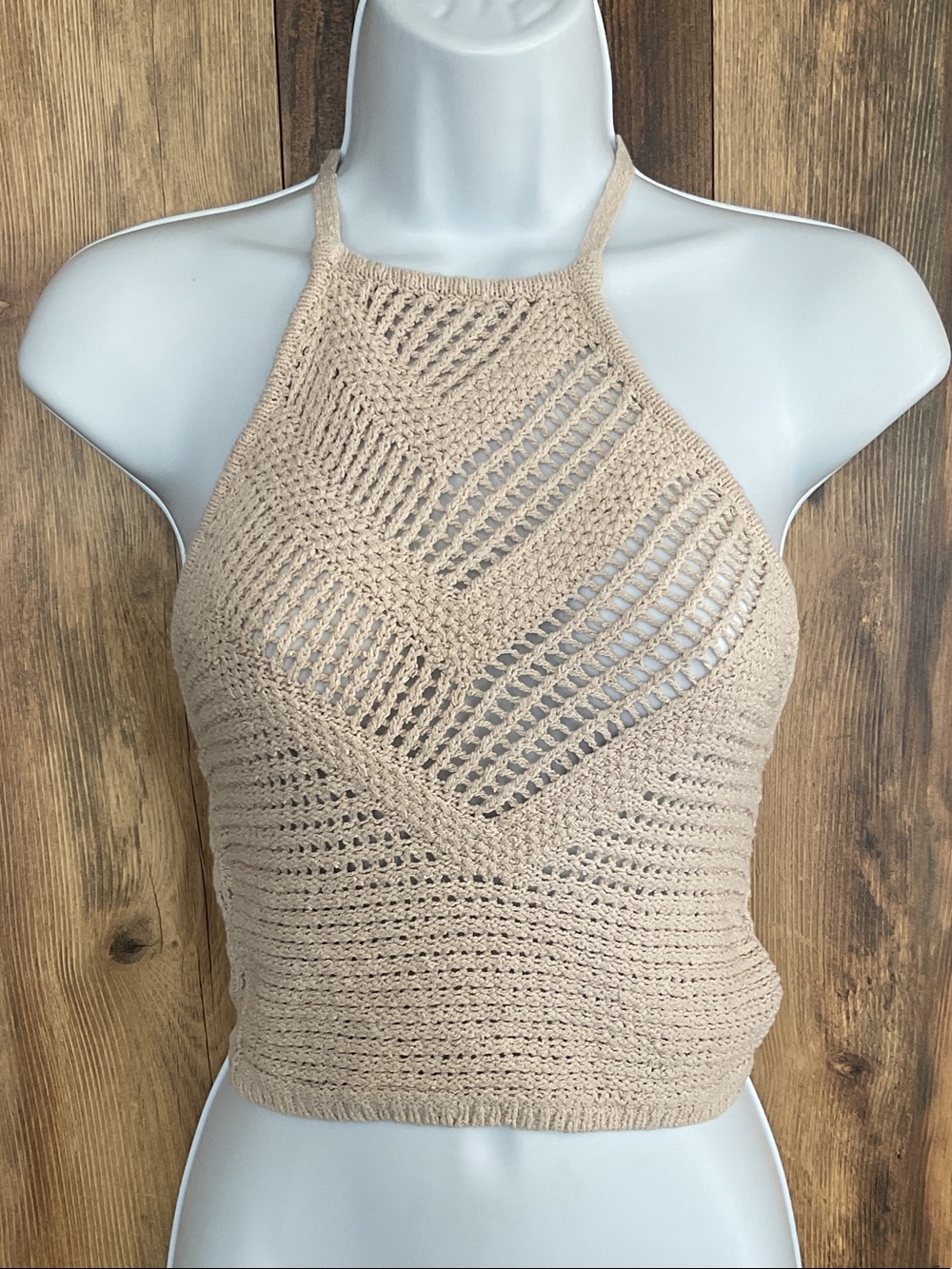 House of Harlow 1960 Beige Crochet Halter Tank S 369B